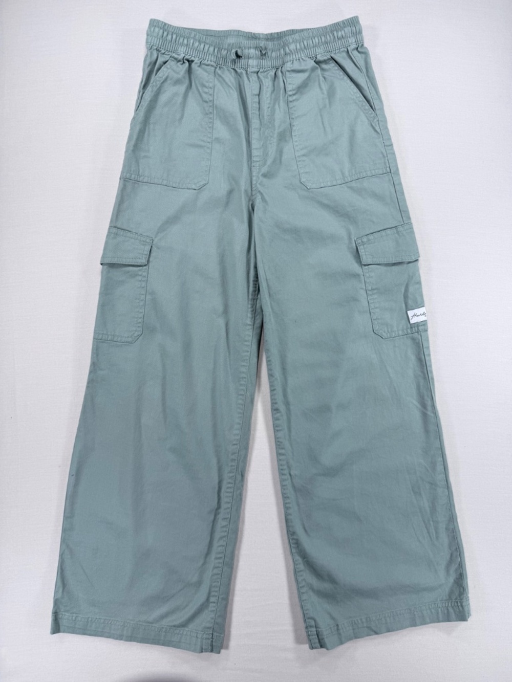 Hurley Girls Wide Leg Cargo Pants Size Large L 12-14 Sage Green Pull On Stretch